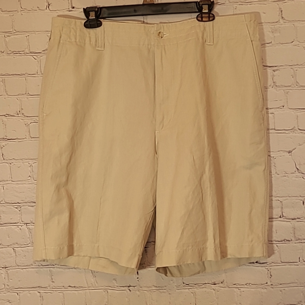 Light Khaki size 38 Linen Cotton Men's Shorts Flat Front Casual